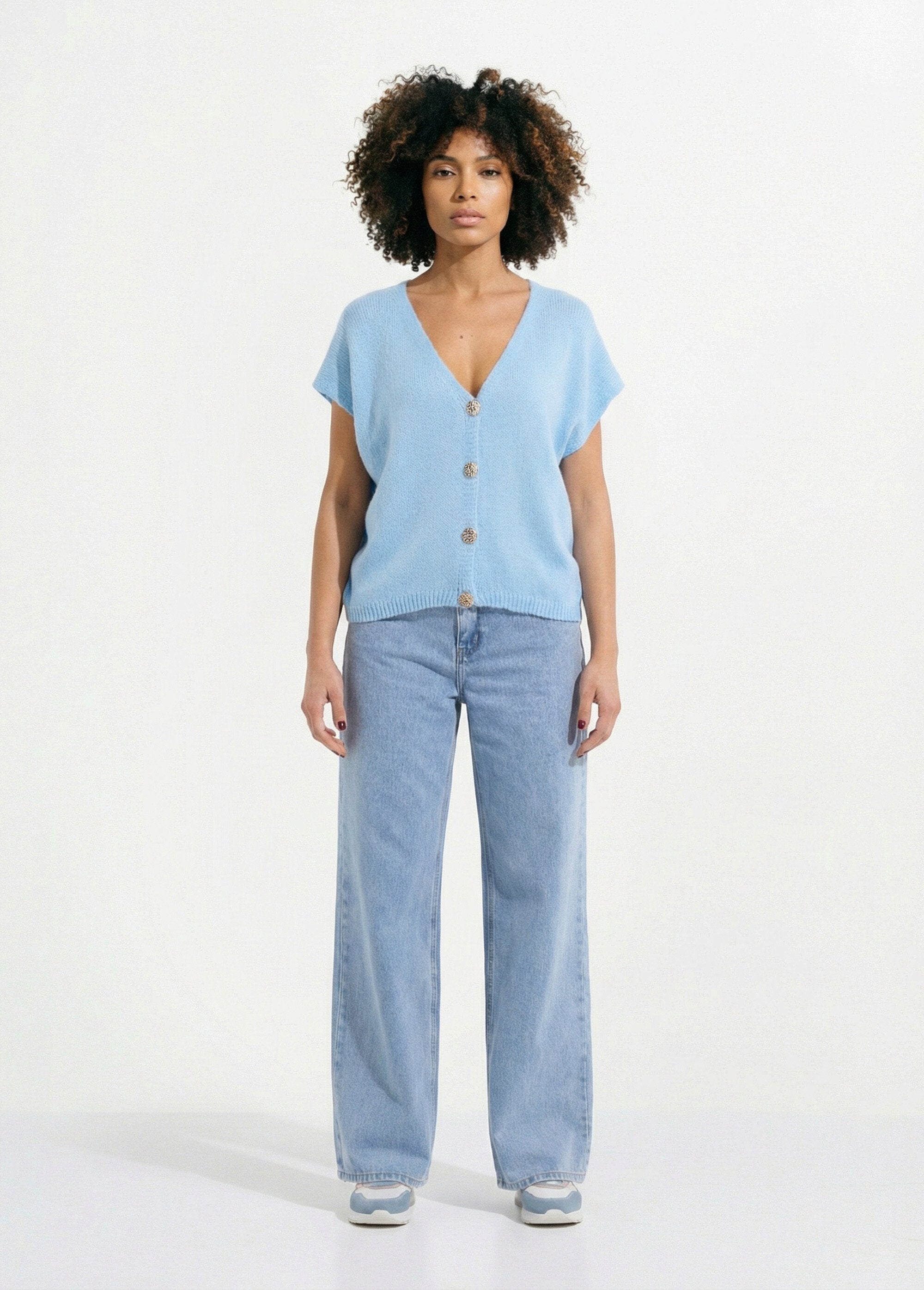 Gilet_manches_courtes_boutons_métallisés_Bleu_ciel_SF1_slim