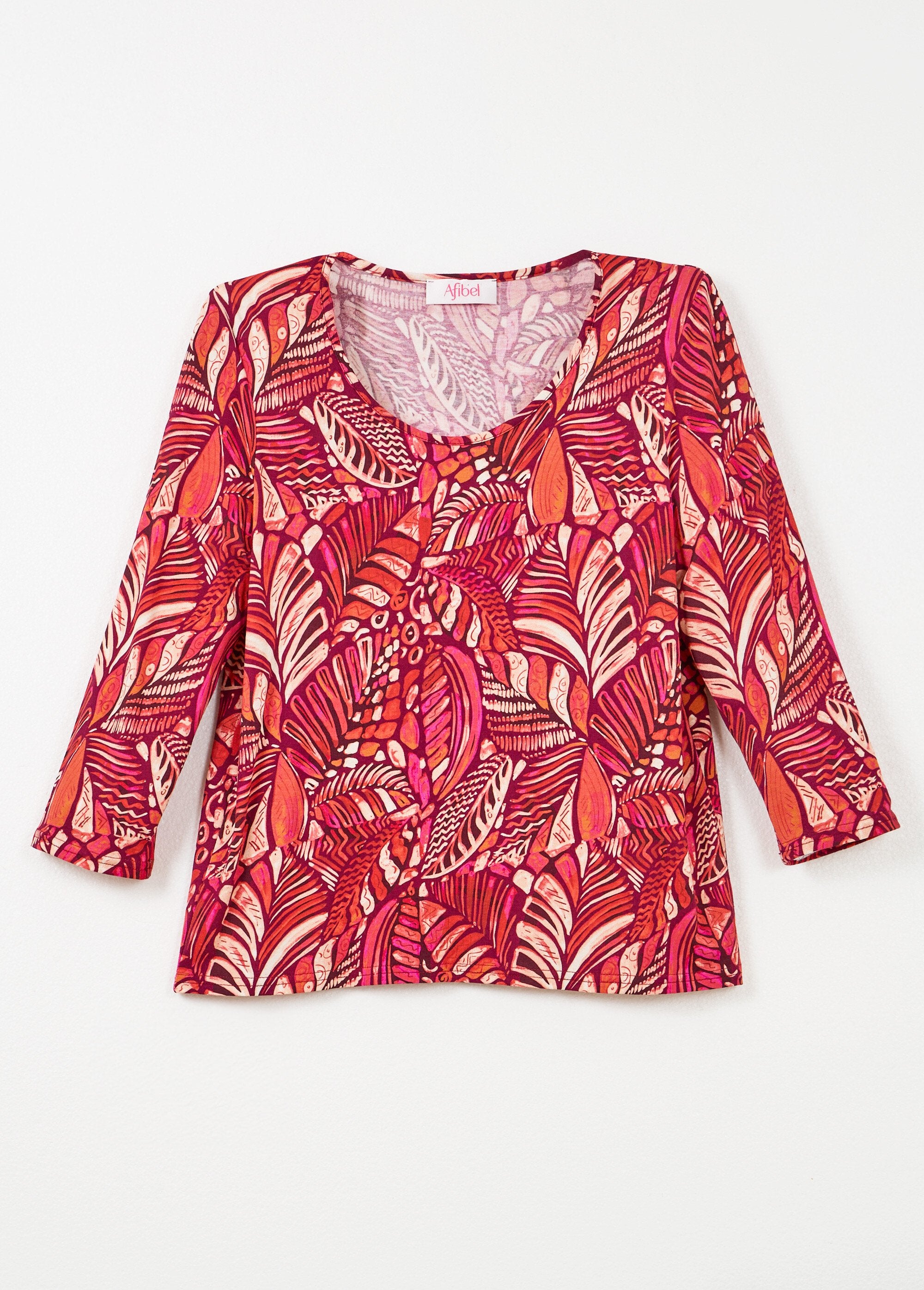 Camiseta_de_cuello_redondo_con_estampado_de_patchwork_rosa_y_naranja_AP1_slim