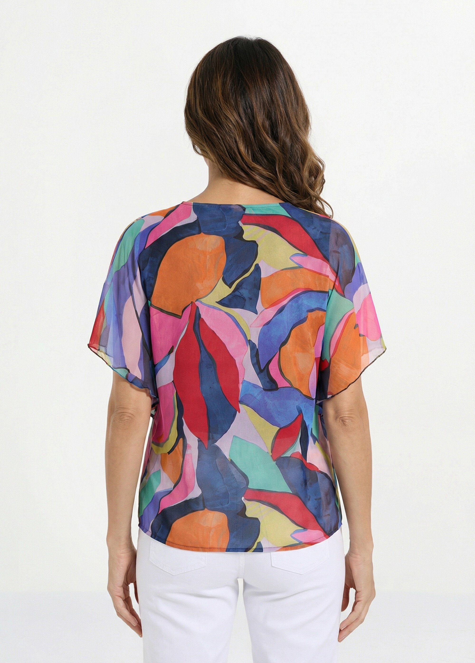 T-shirt_court_col_V_résille_imprimée_Multicolore_DO1_slim