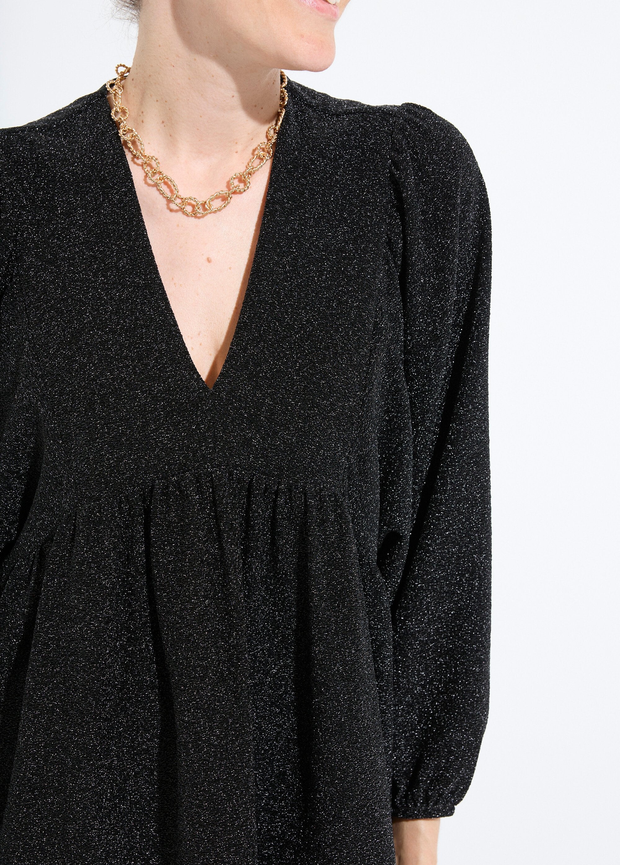 Camiseta_túnica_de_punto_brillante_con_mangas_abullonadas_Negro_DE1_slim