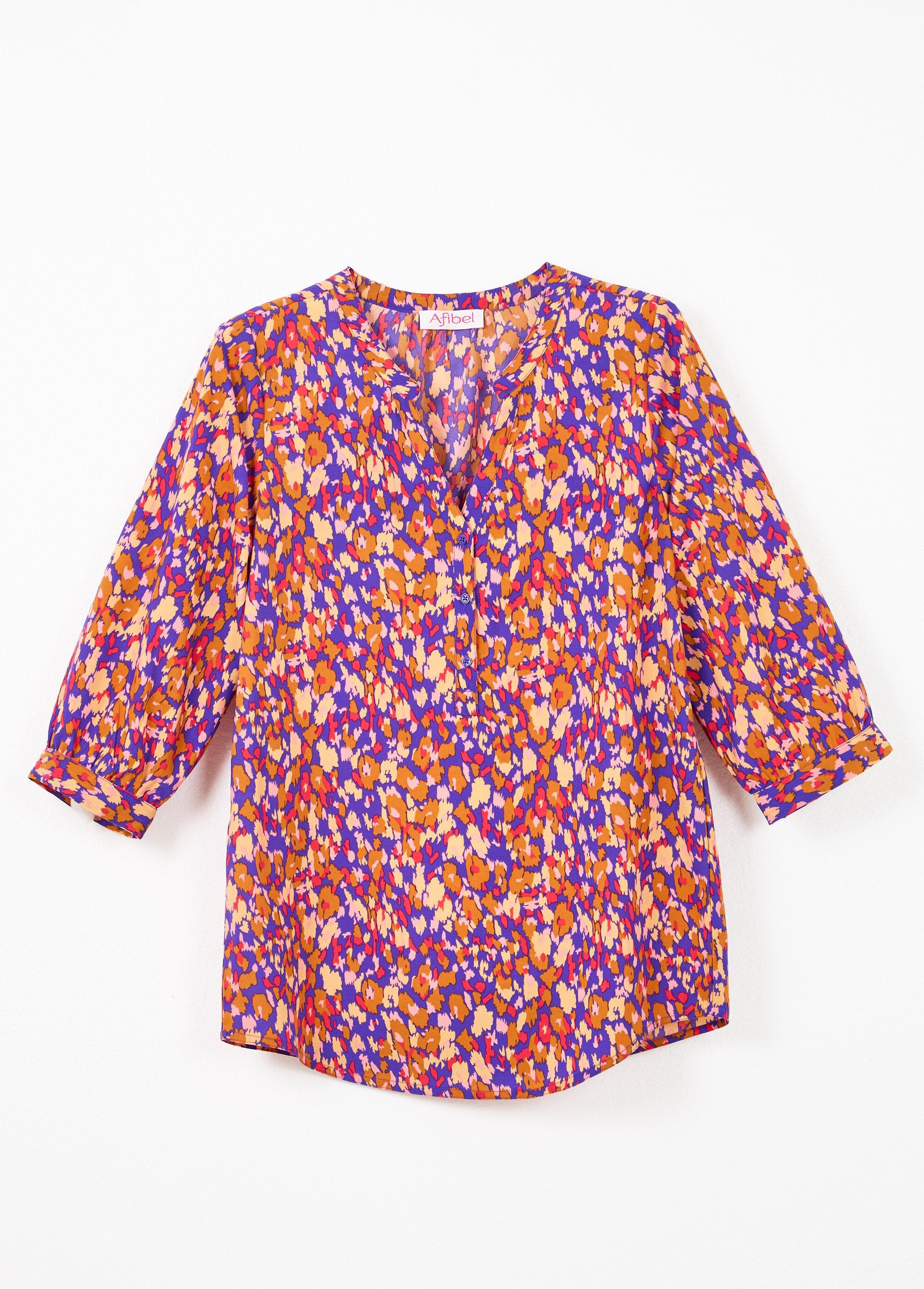 Túnica_holgada_abotonada_con_mangas_largas_3/4_Azul_marino_y_ocre_AP1_slim