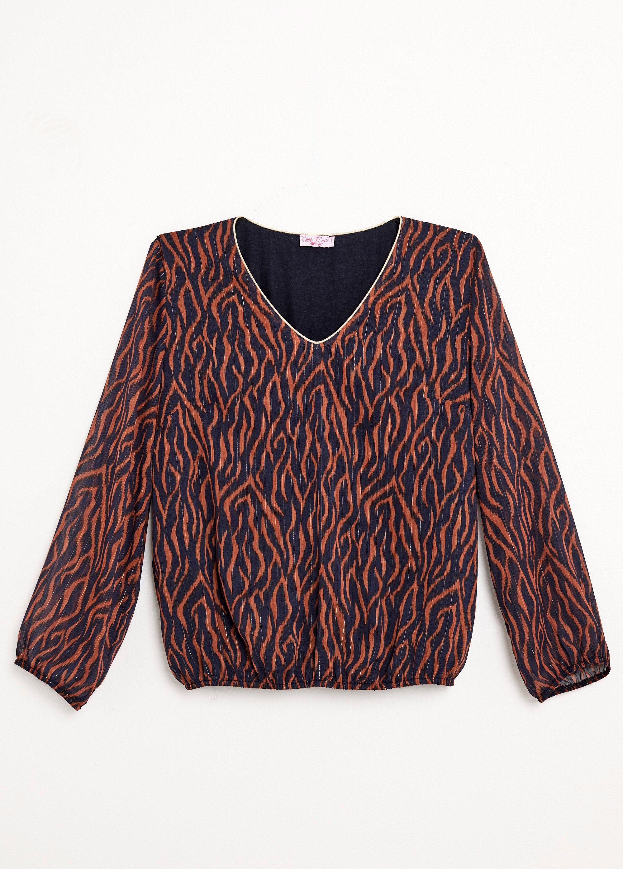 Túnica_con_cuello_en_V_y_forro_de_voile_estampado_Estampado_azul_marino_AP1_slim