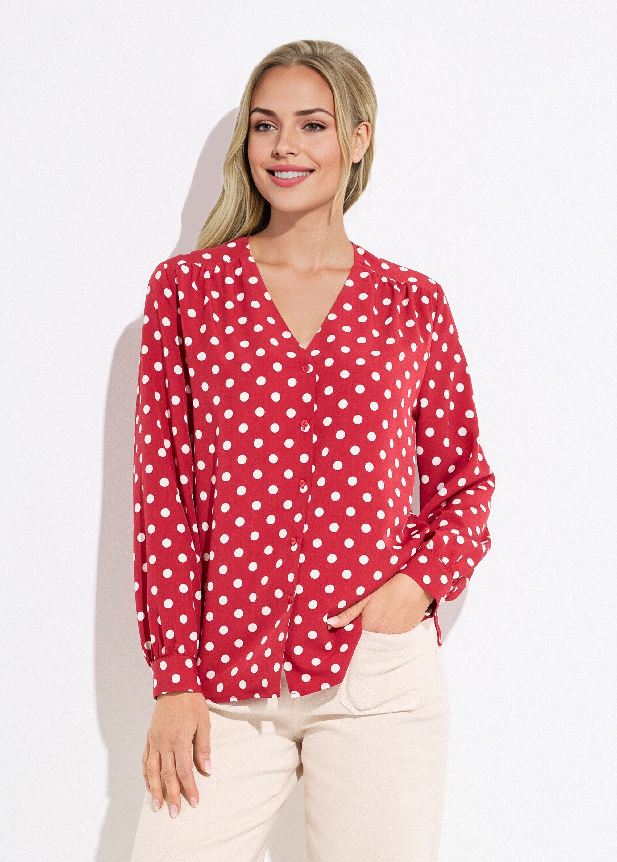 Blusa_de_manga_larga_con_estampado_de_lunares_y_cuello_en_V_Burdeos_y_crudo_FA1_slim