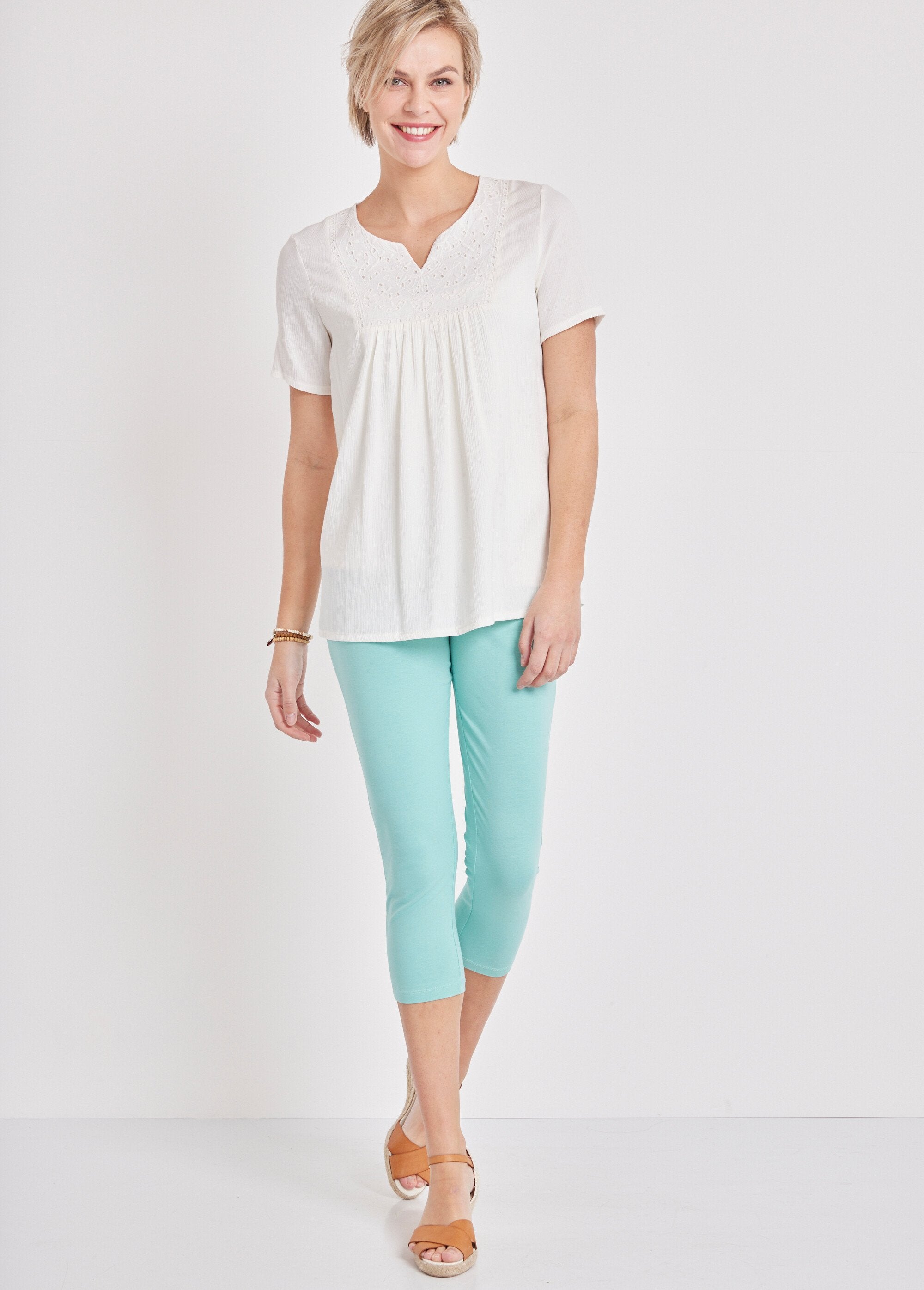 Leggings_cortos_de_algodón_liso_o_estampado_Uni_vert_d'eau_SF1_slim