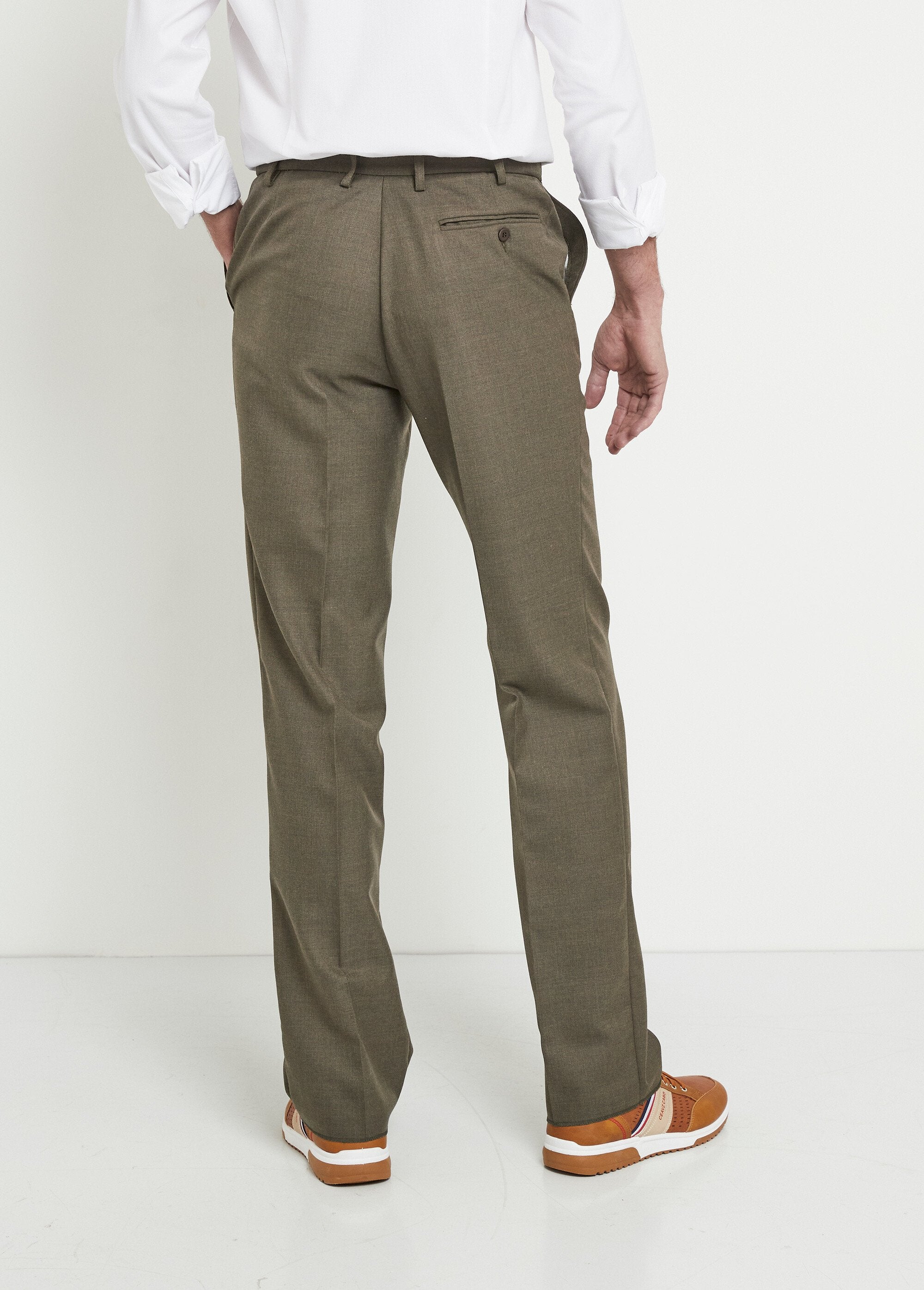 Pantalon_ceinture_ajustable_invisible_tissu_sergé_laine_Kaki_DO1_slim