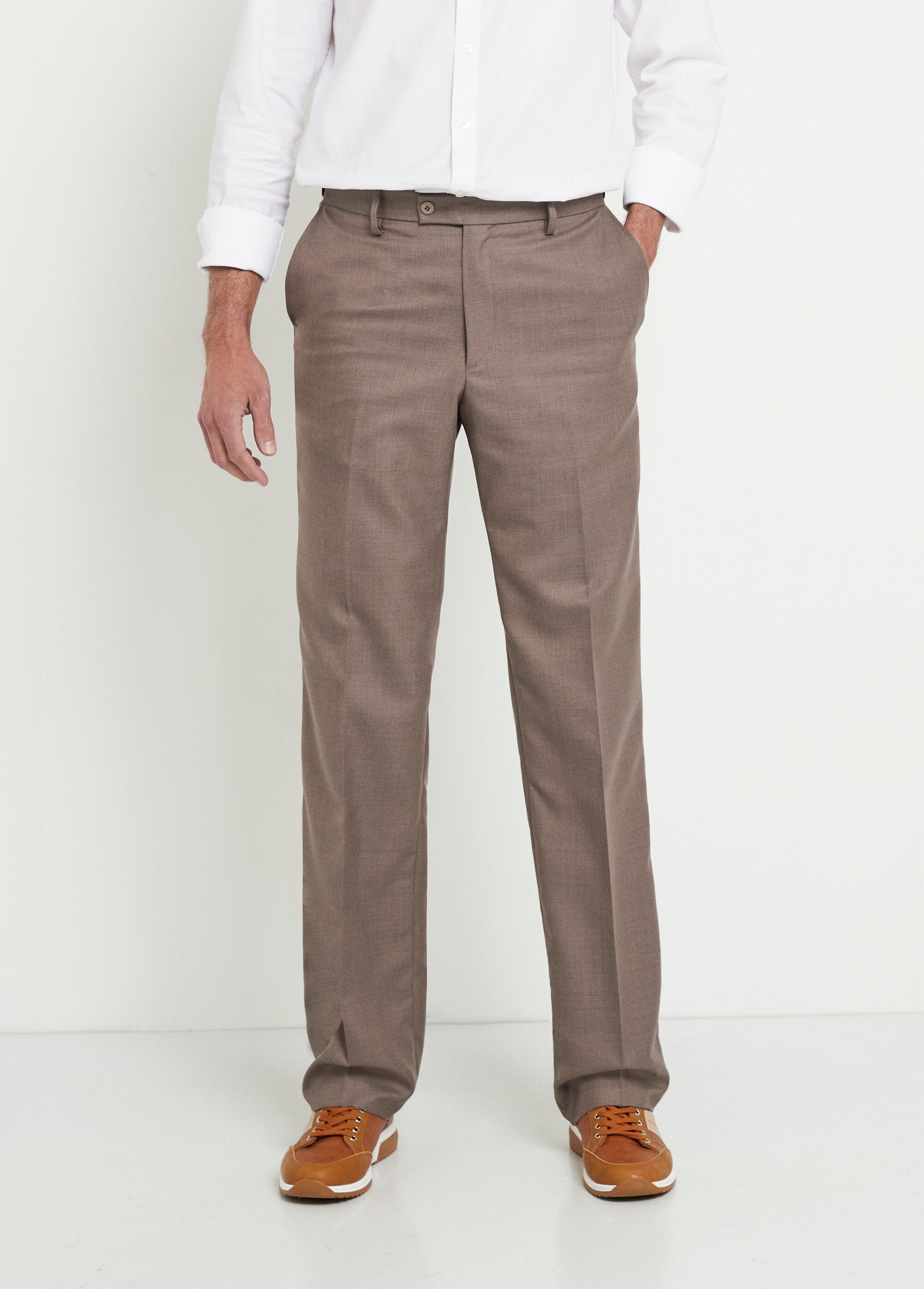 Pantalon_ceinture_ajustable_invisible_tissu_sergé_laine_Beige_fonce_FA1_slim