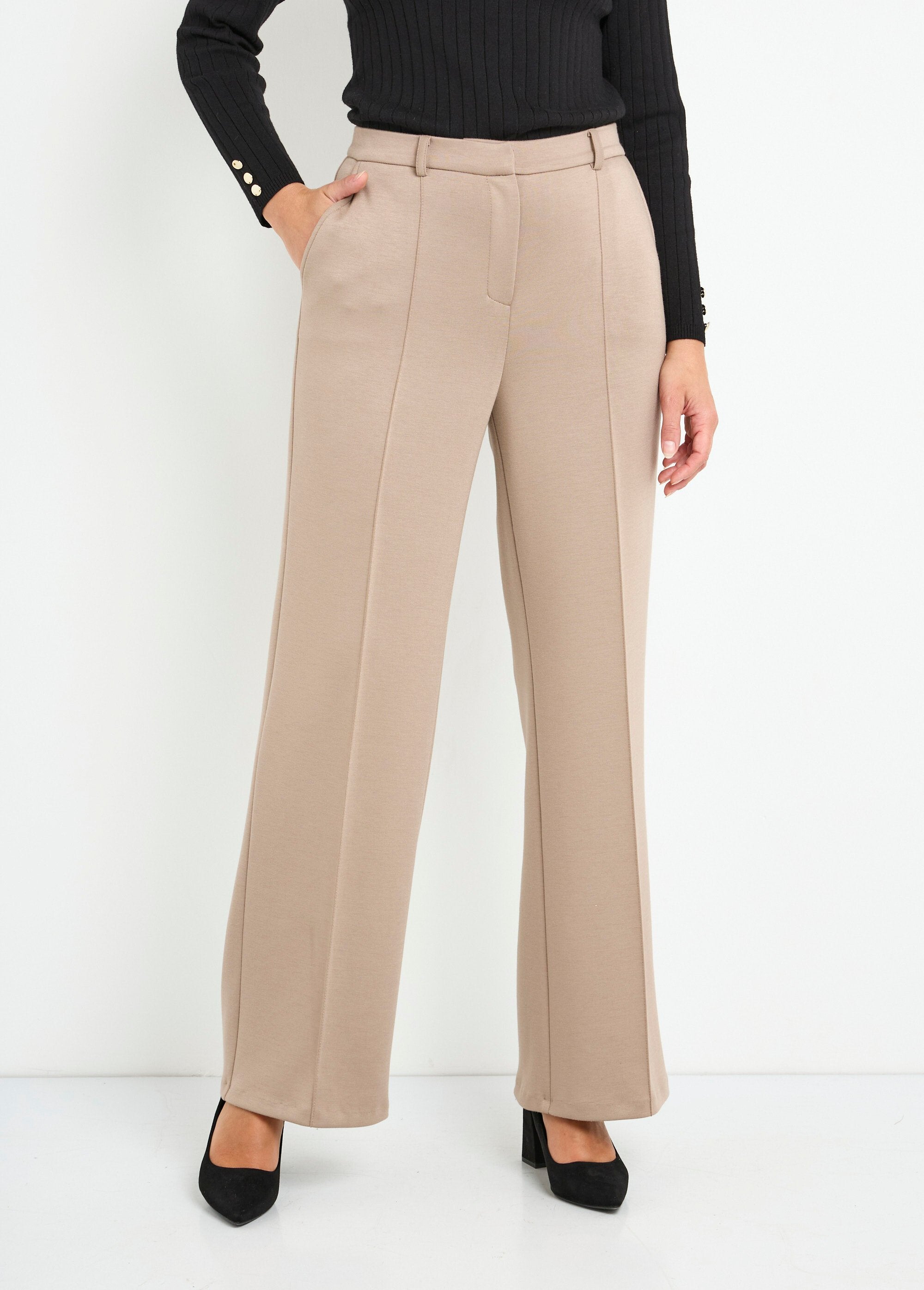 Pantalon_structuré_de_ville_maille_milano_unie_Beige_FA1_slim