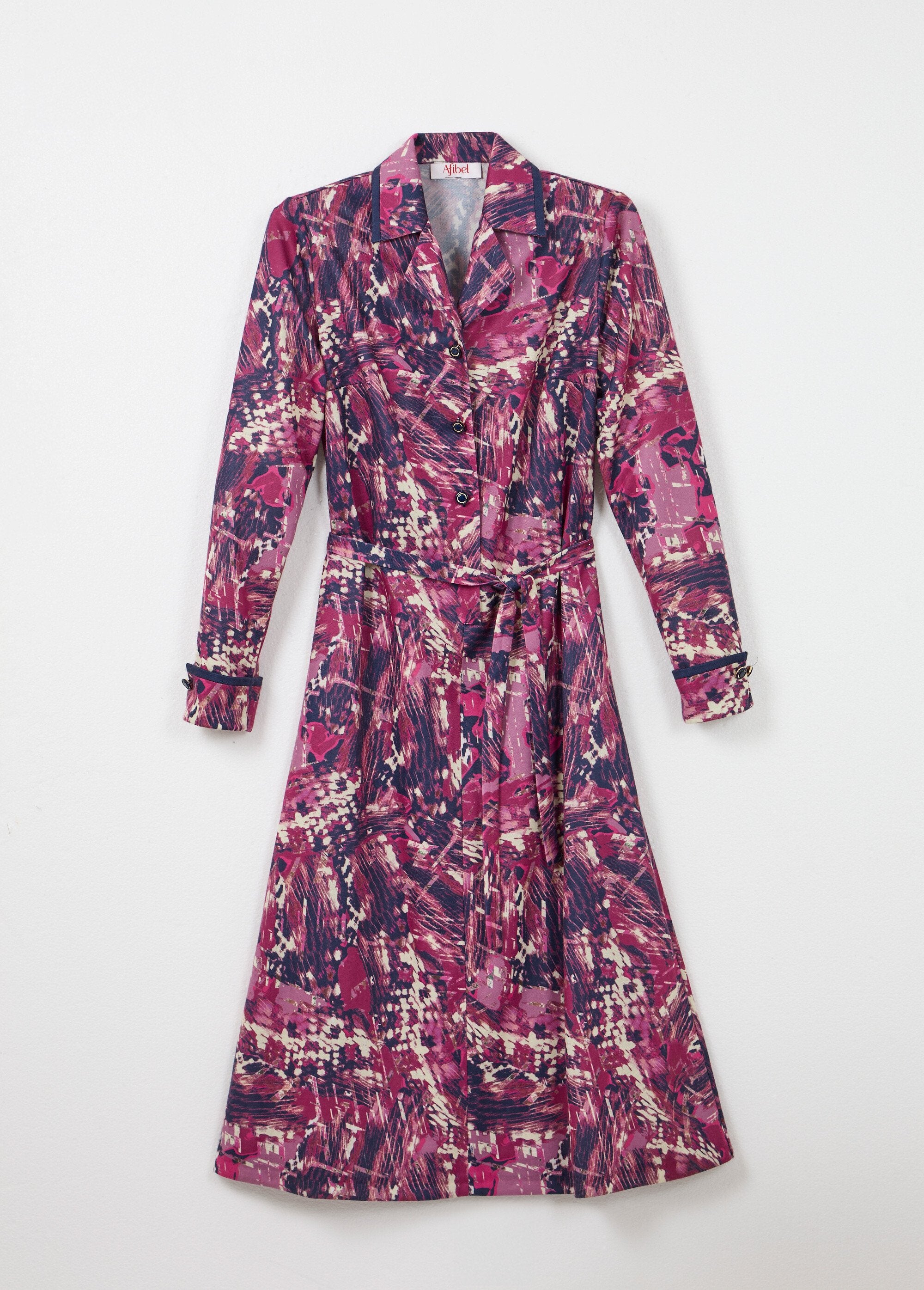 Robe_boutonnée_col_tailleur_mi_longue_imprimée_Rose_et_marine_AP1_slim
