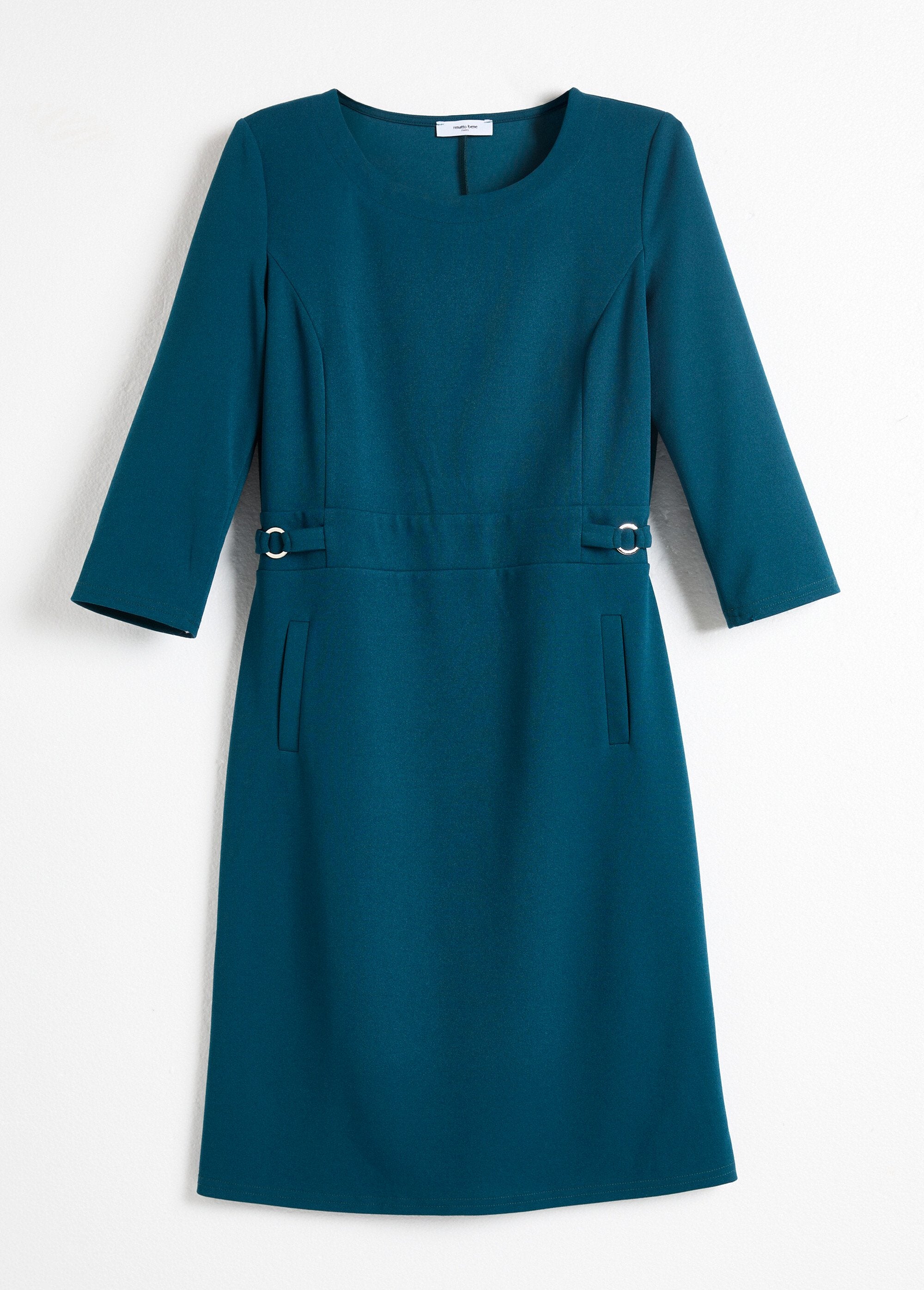 Vestido_recto_con_mangas_3/4_en_punto_suave_Pato_AP1_slim