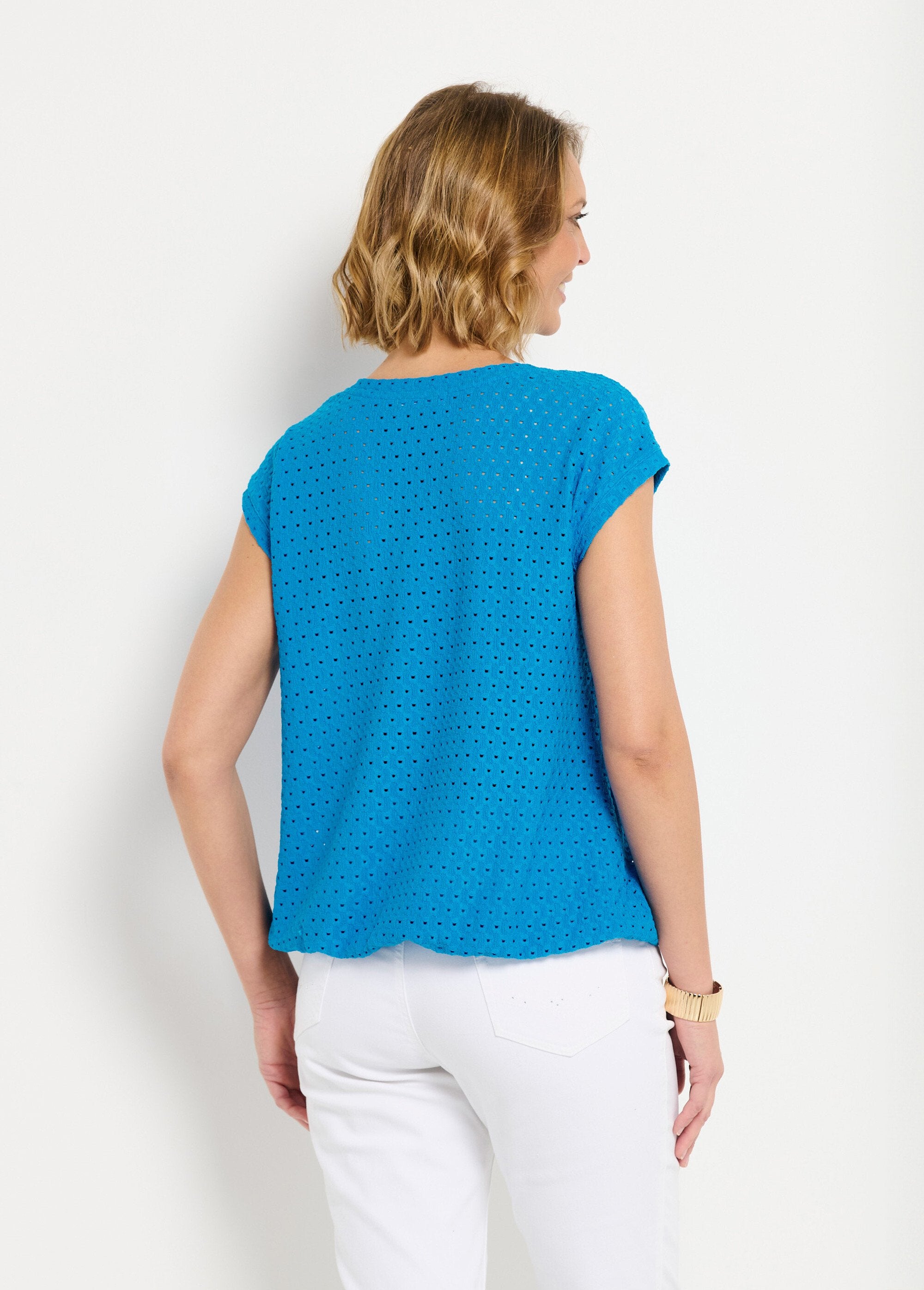 Camiseta_holgada_con_blusa_corta_lisa_de_cuello_en_V_Turquesa_DO1_slim