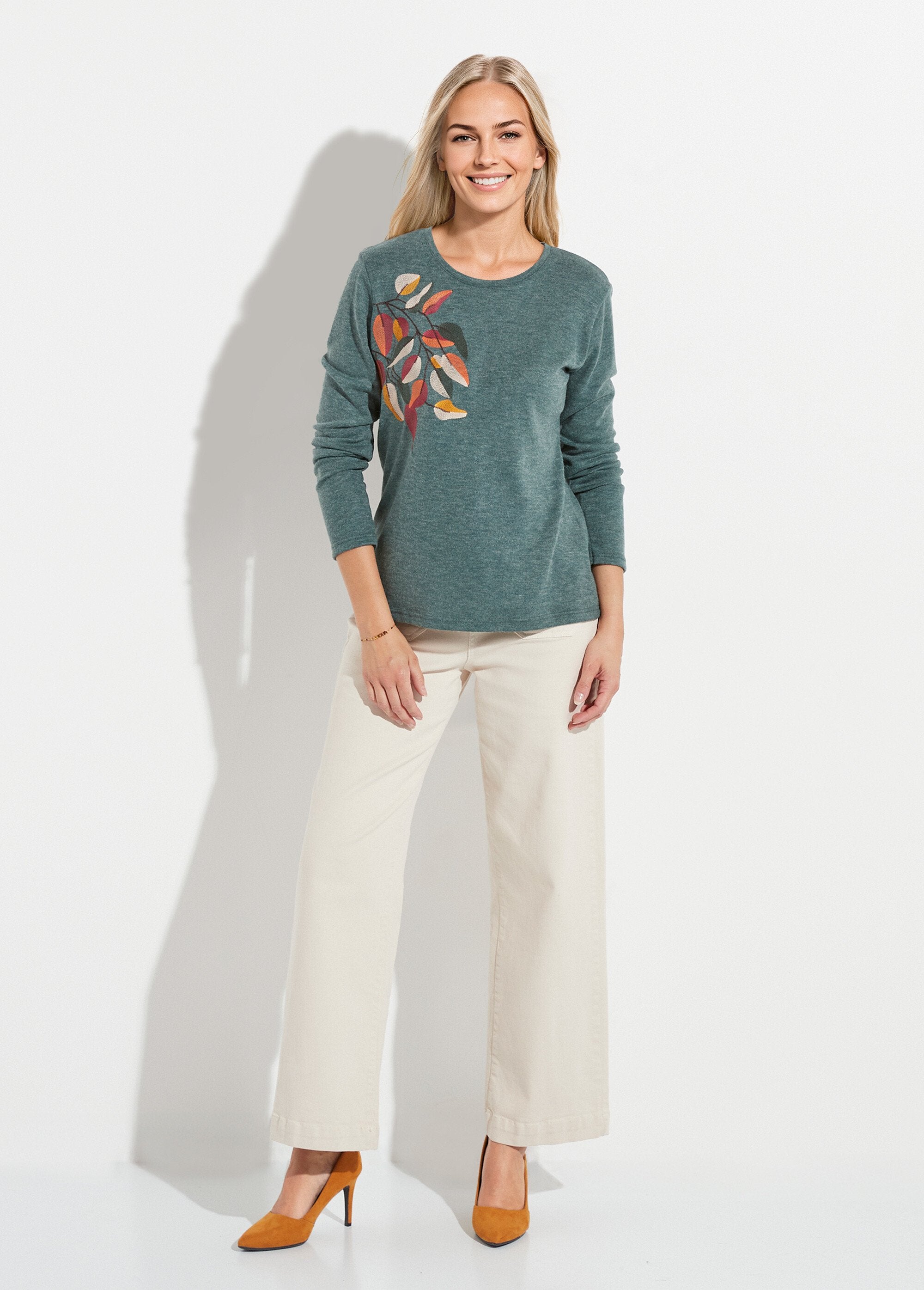 T-shirt_col_rond_uni_brodé_manches_longues_Vert_SF1_slim