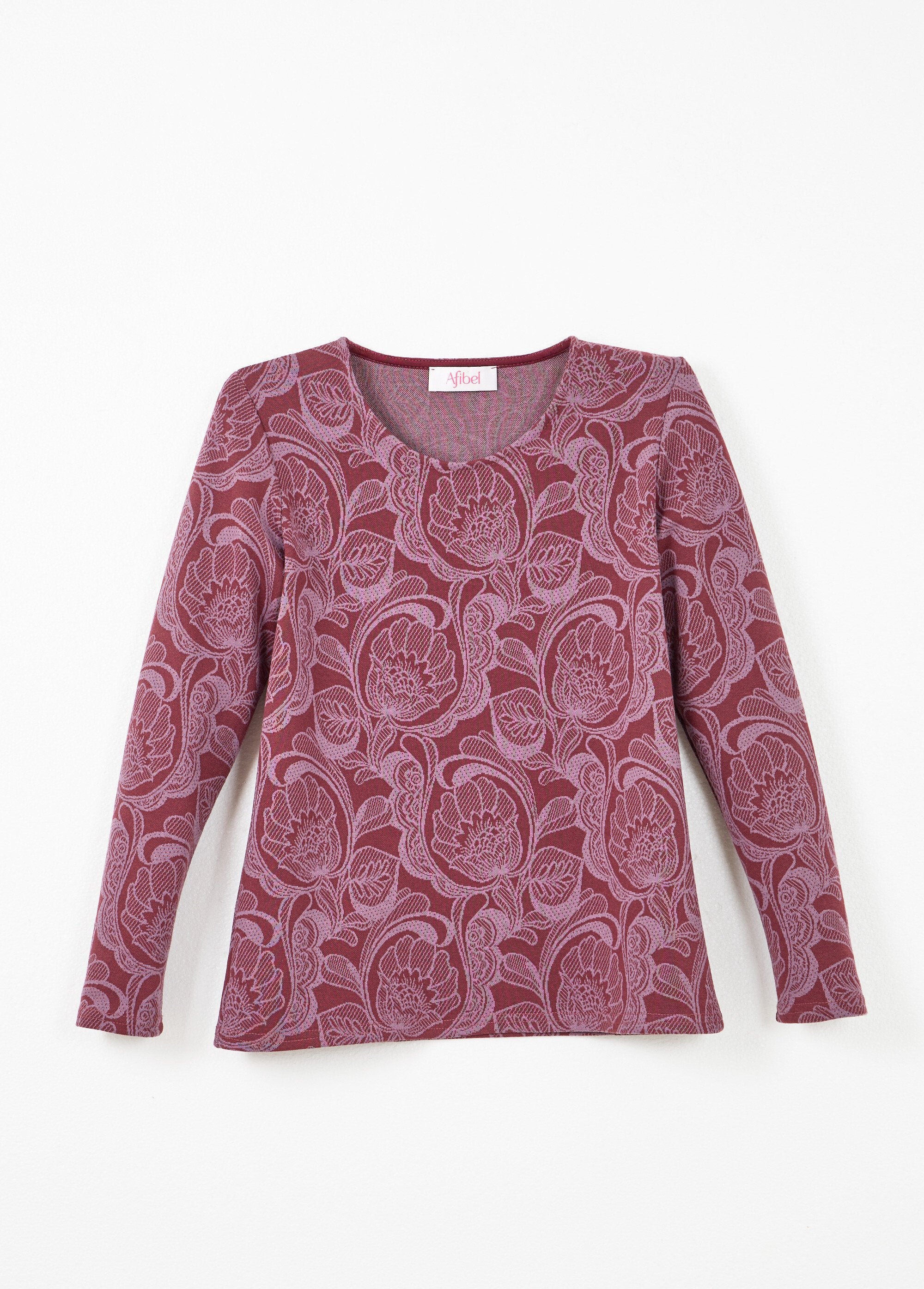 Camiseta_de_jacquard_floral_con_cuello_redondo_Burdeos_y_rosa_AP1_slim