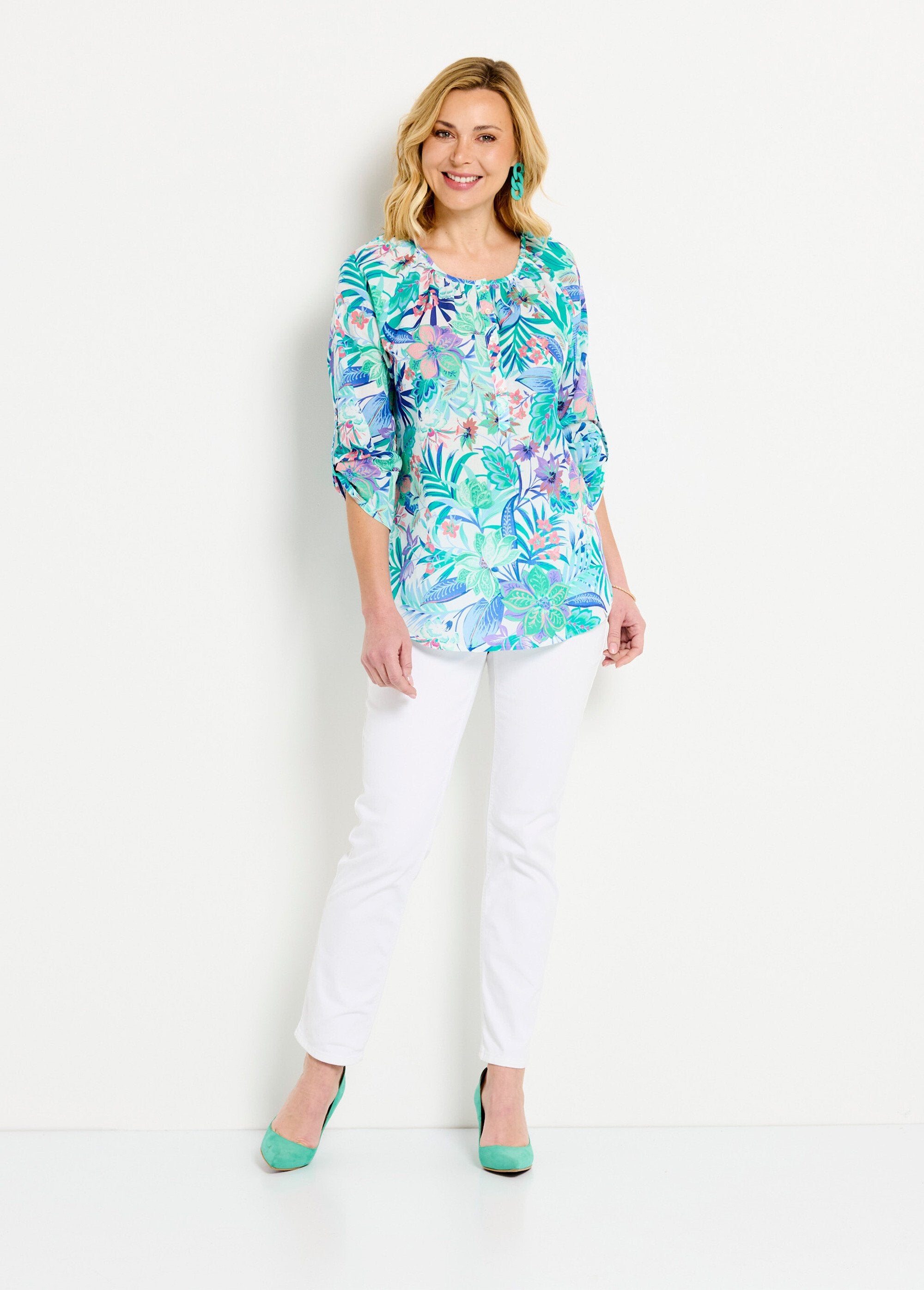 Túnica_holgada_de_voile_de_algodón_estampado_con_mangas_3/4_Multicolor_SF1_slim