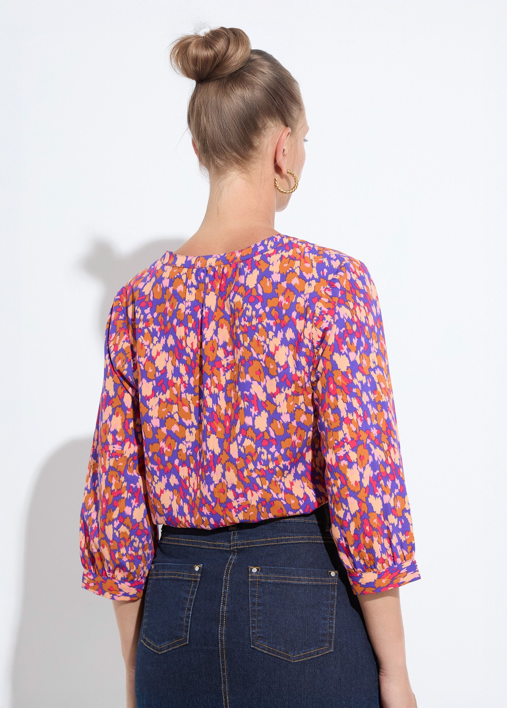 Tunique_boutonnée_ample_longue_manches_3/4_Marine_et_ocre_DO1_slim