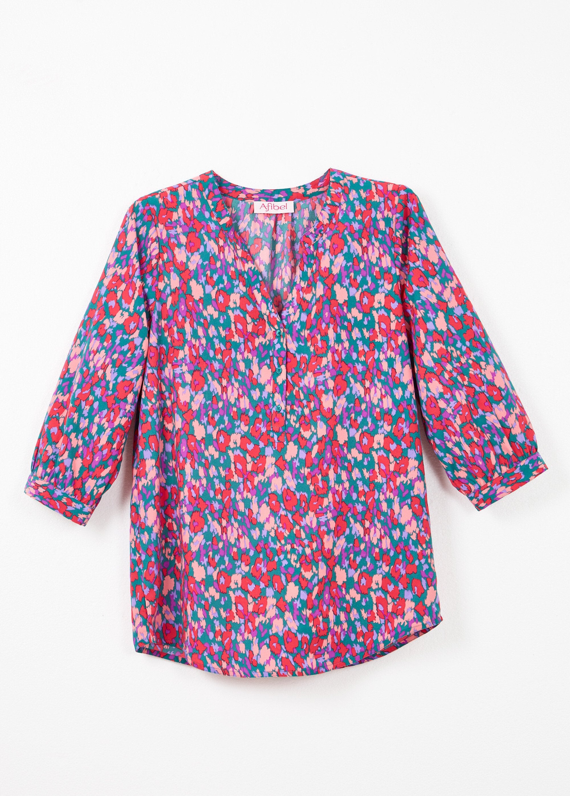 Tunique_boutonnée_ample_longue_manches_3/4_Vert_et_rose_AP1_slim