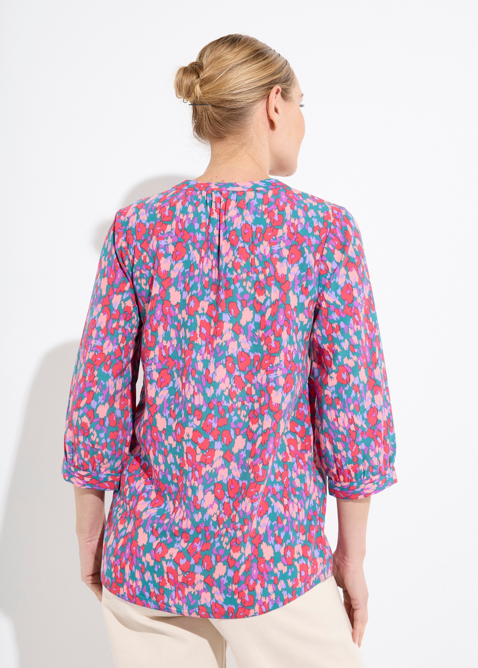 Tunique_boutonnée_ample_longue_manches_3/4_Vert_et_rose_DO1_slim