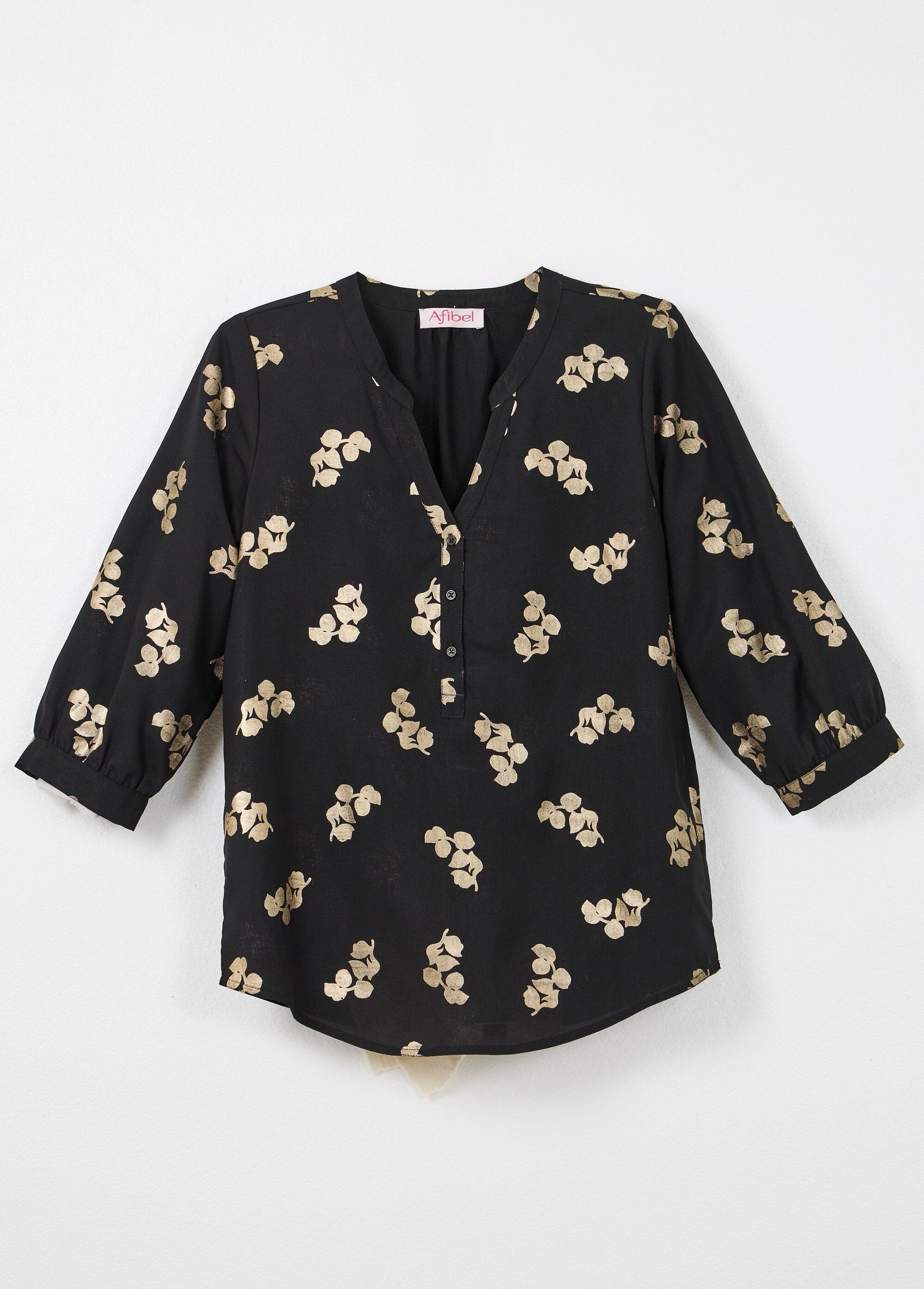 Tunique_boutonnée_ample_longue_manches_3/4_Noir_AP1_slim