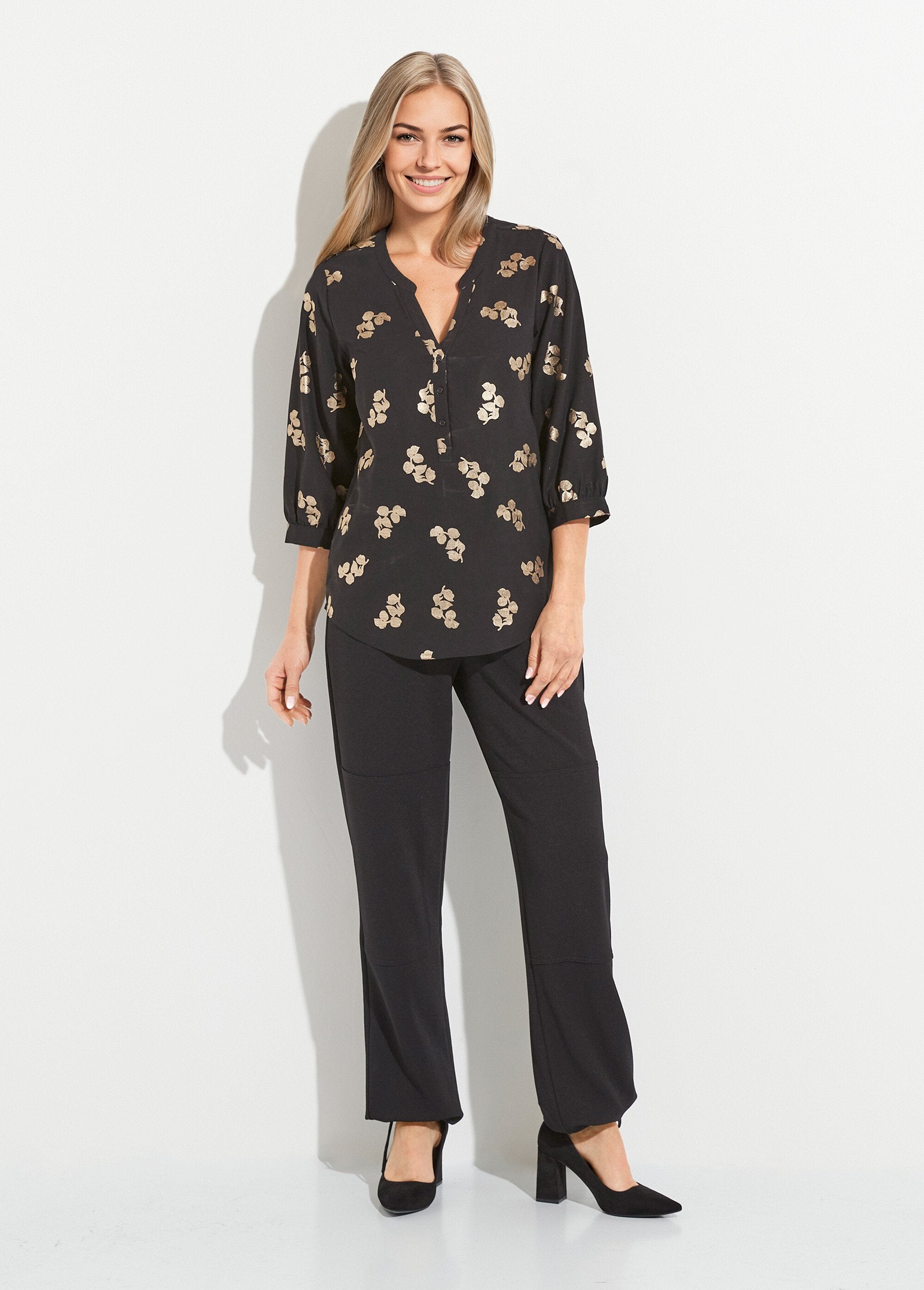 Tunique_boutonnée_ample_longue_manches_3/4_Noir_SF1_slim