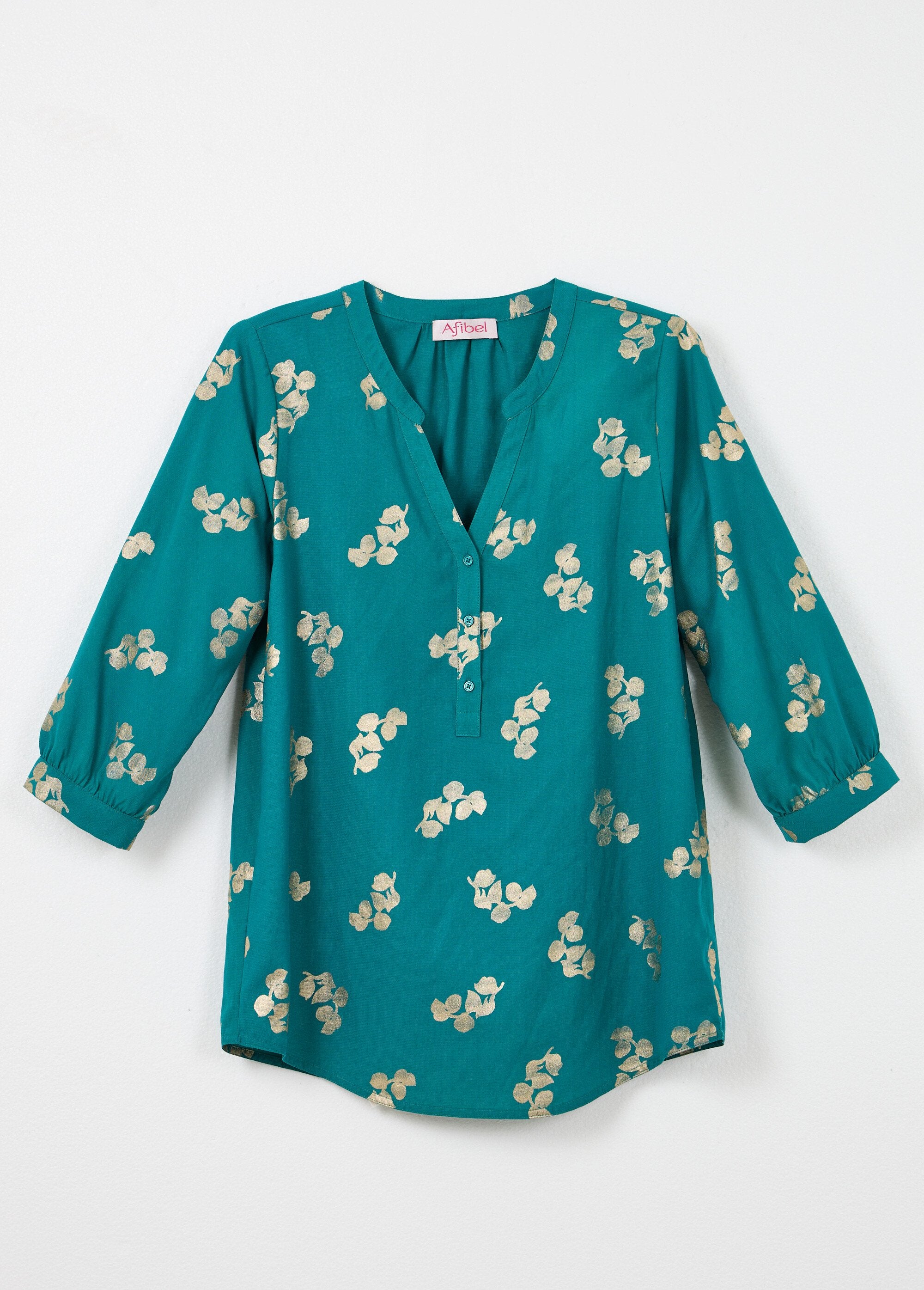 Tunique_boutonnée_ample_longue_manches_3/4_Vert_AP1_slim