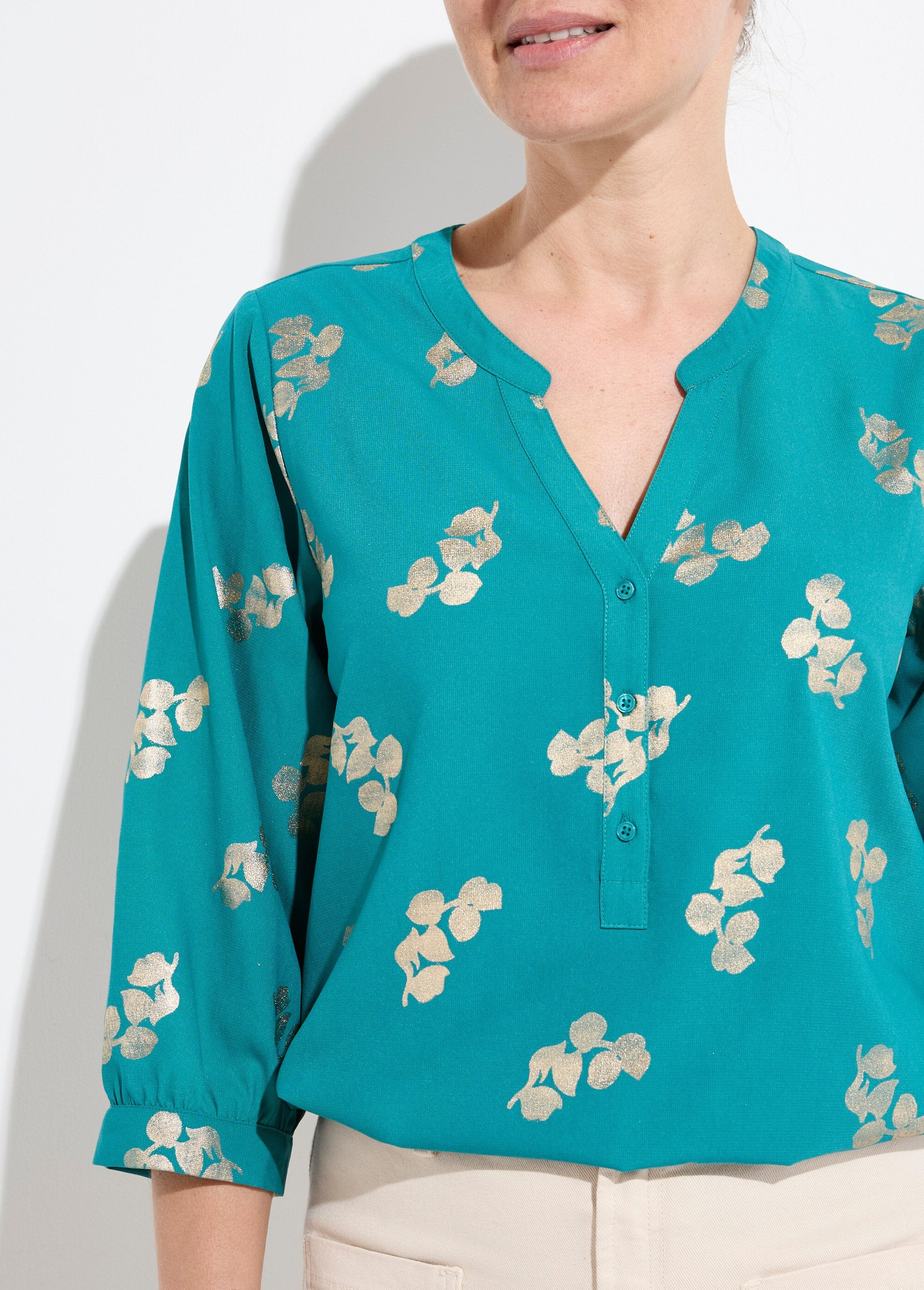 Tunique_boutonnée_ample_longue_manches_3/4_Vert_DE1_slim