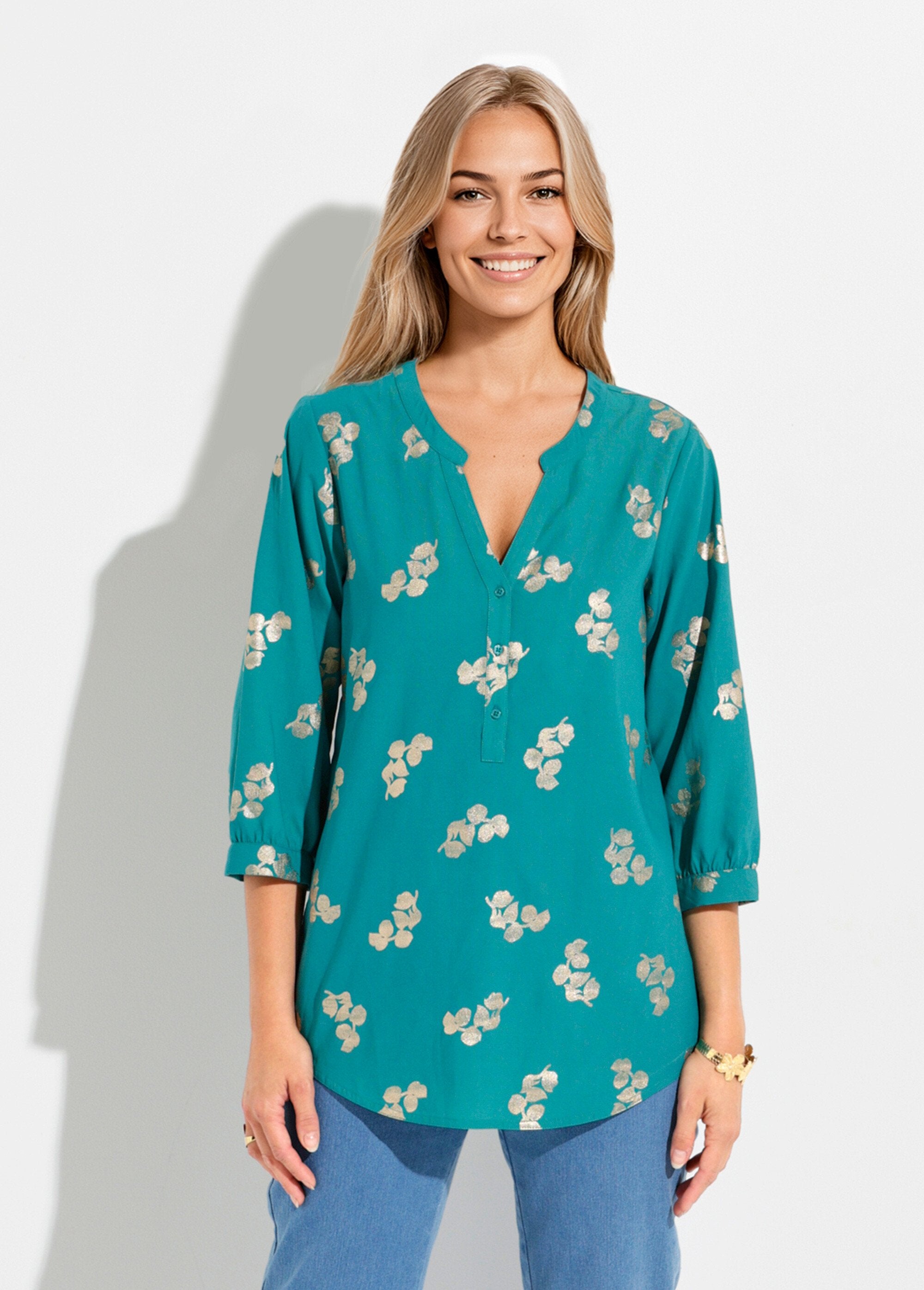 Tunique_boutonnée_ample_longue_manches_3/4_Vert_FA1_slim