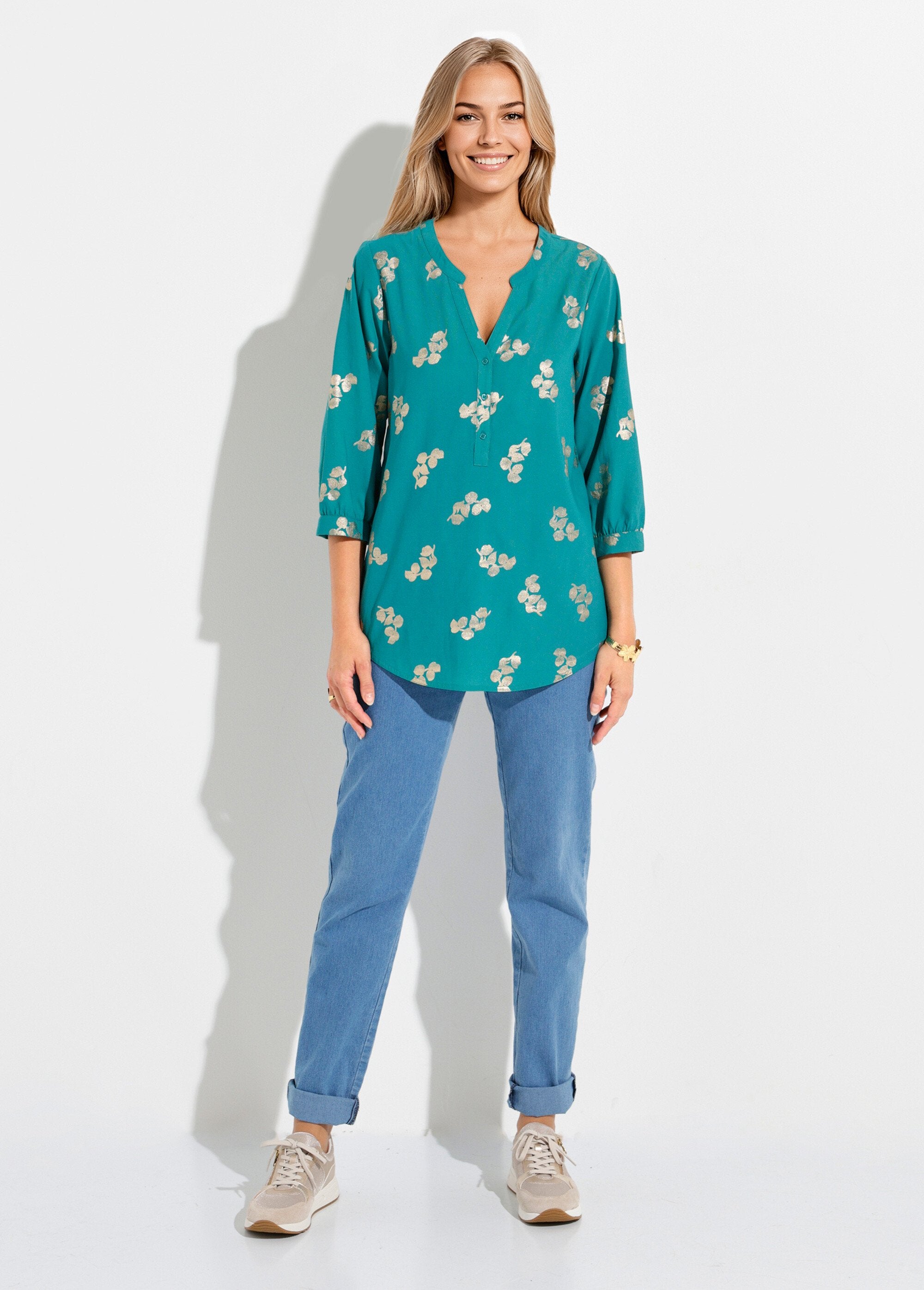Tunique_boutonnée_ample_longue_manches_3/4_Vert_SF1_slim