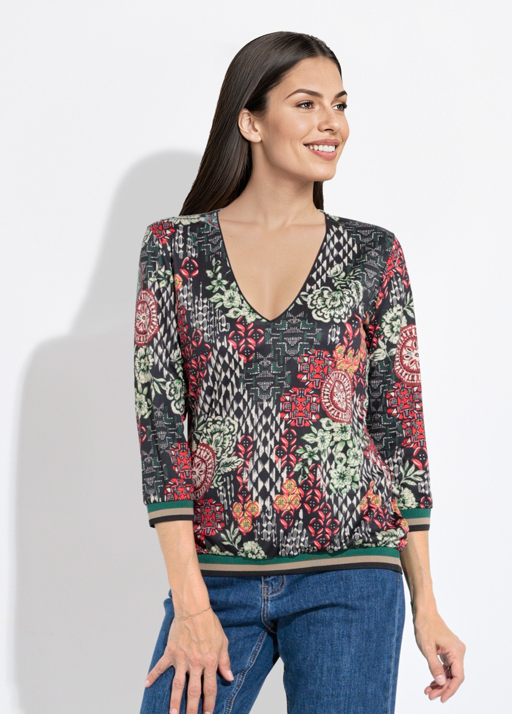 Túnica_de_cuello_en_V_con_detalles_de_patchwork_acanalados_Verde_y_naranja_FA1_slim