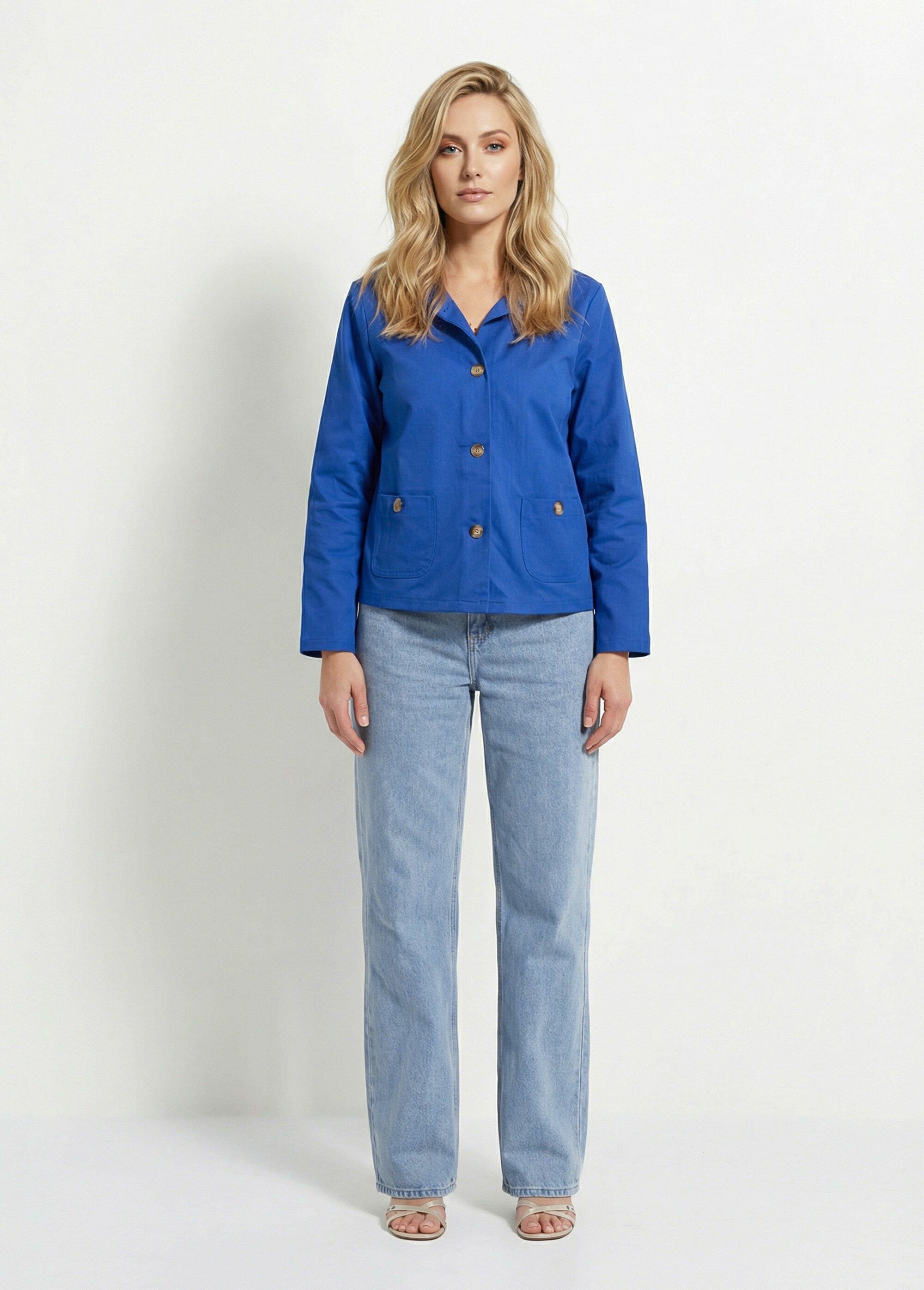 Veste_boite_en_coton,_avec_col_claudine_Bleu_dur_SF1_slim