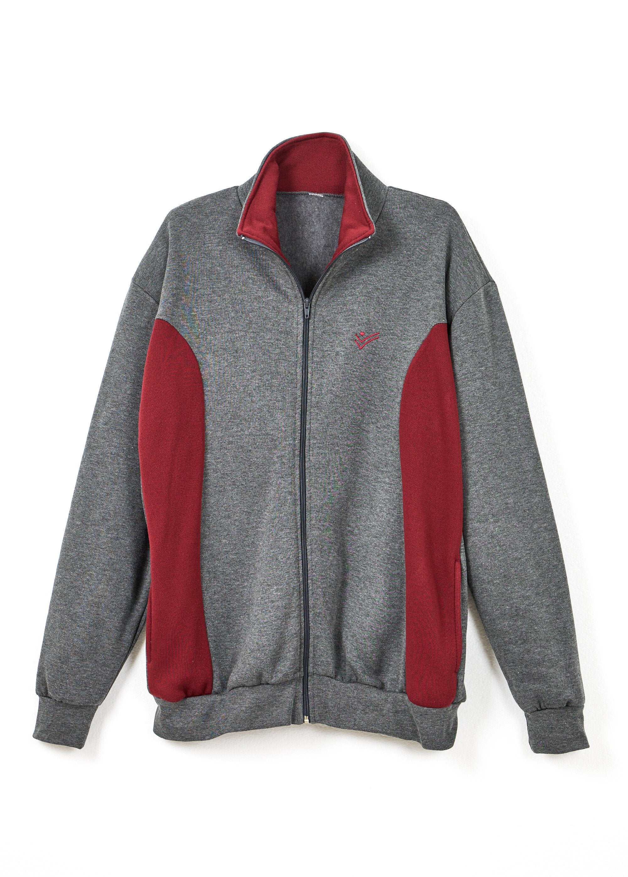 Chaqueta_de_estar_por_casa_de_polar_de_algodón_bicolor_con_cremallera_Antracita_y_burdeos_AP1_slim