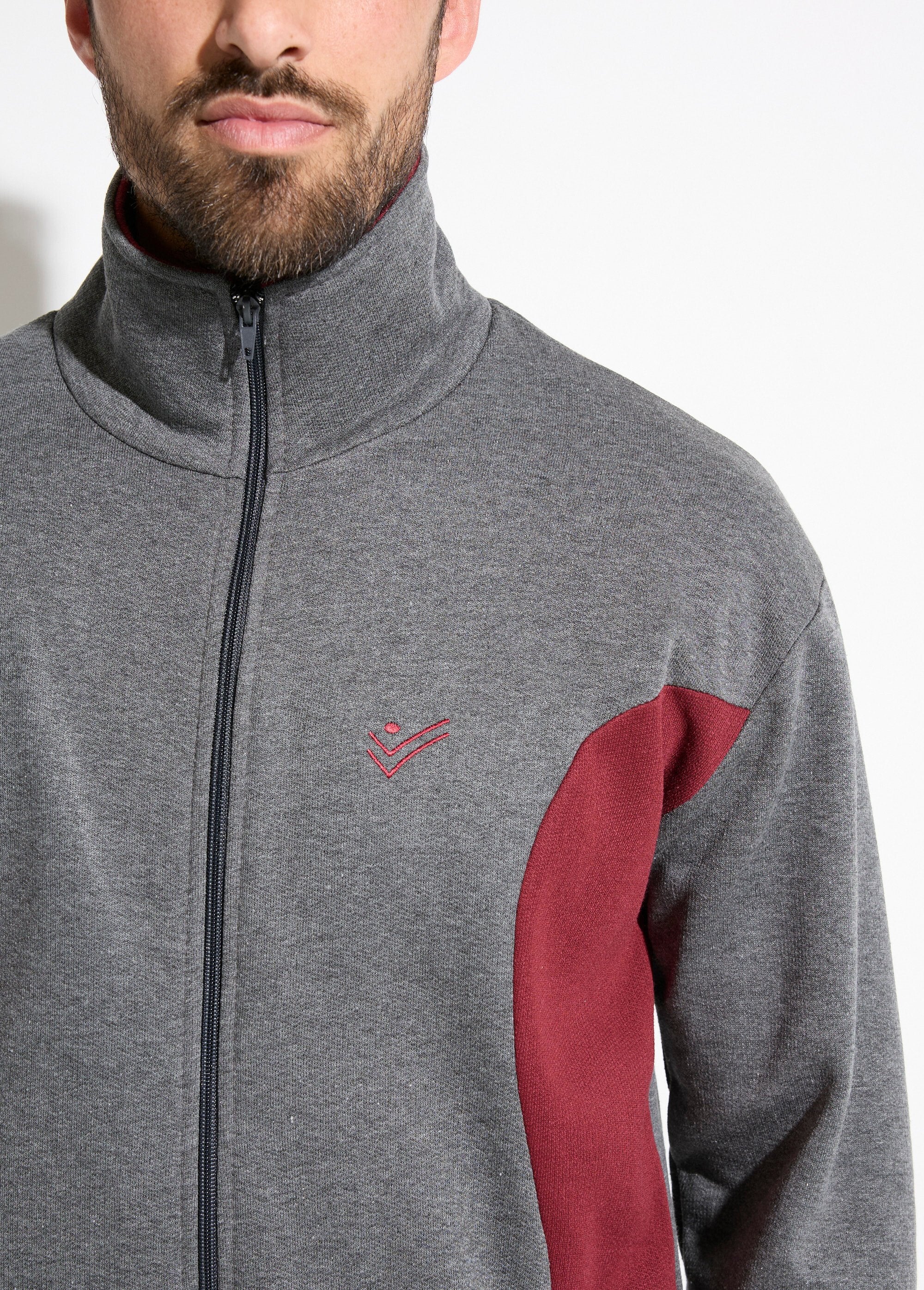 Chaqueta_de_estar_por_casa_de_polar_de_algodón_bicolor_con_cremallera_Antracita_y_burdeos_DE1_slim