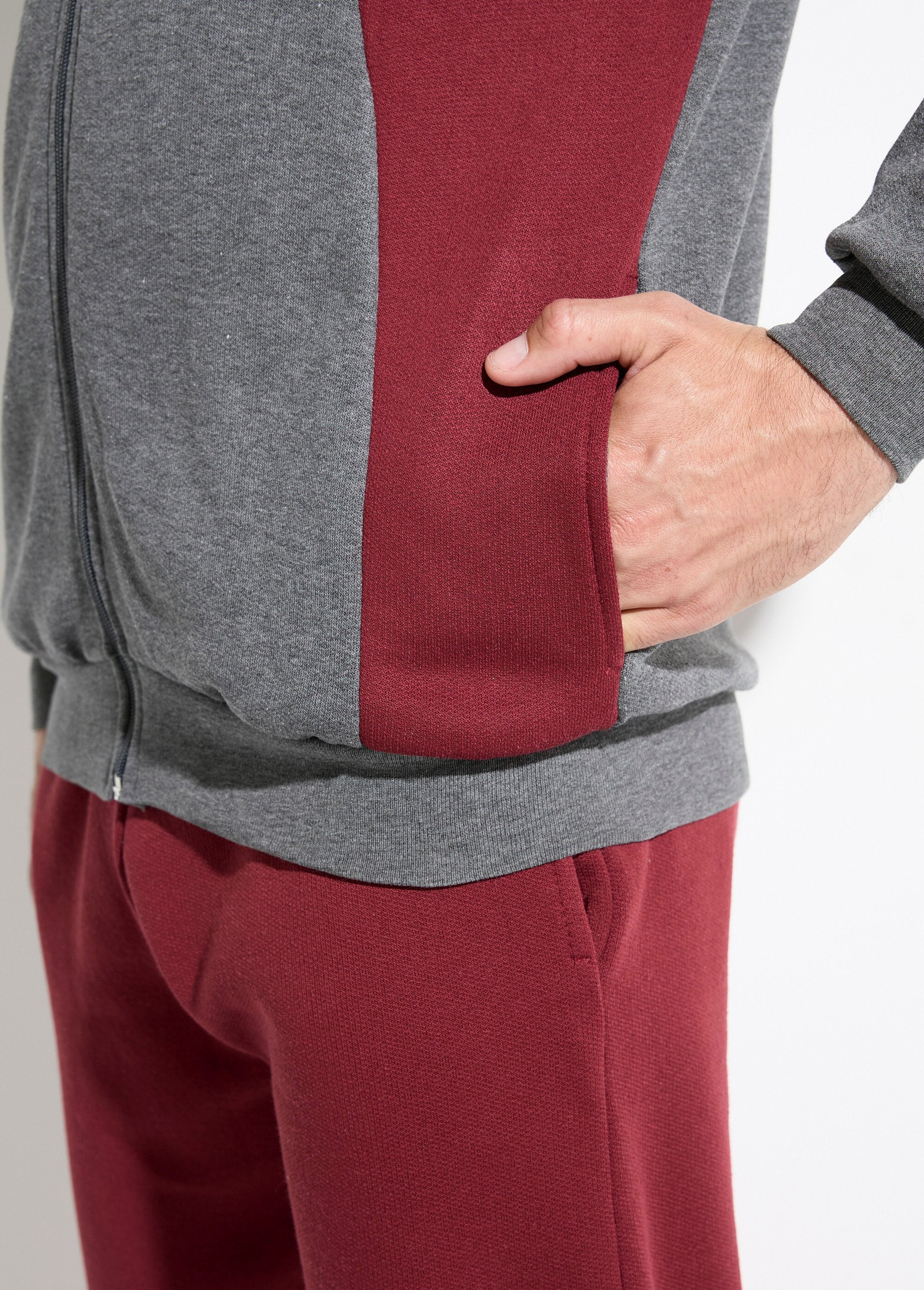 Chaqueta_de_estar_por_casa_de_polar_de_algodón_bicolor_con_cremallera_Antracita_y_burdeos_DE2_slim