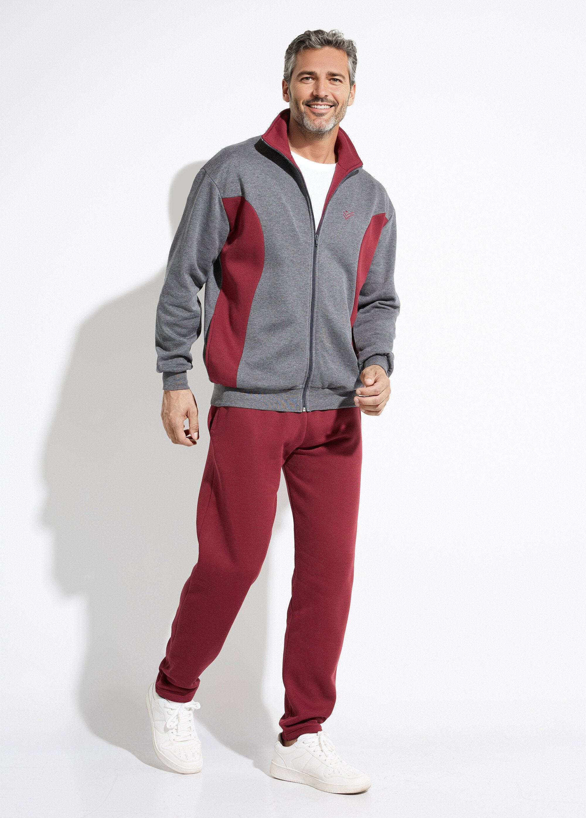 Chaqueta_de_estar_por_casa_de_polar_de_algodón_bicolor_con_cremallera_Antracita_y_burdeos_SF1_slim