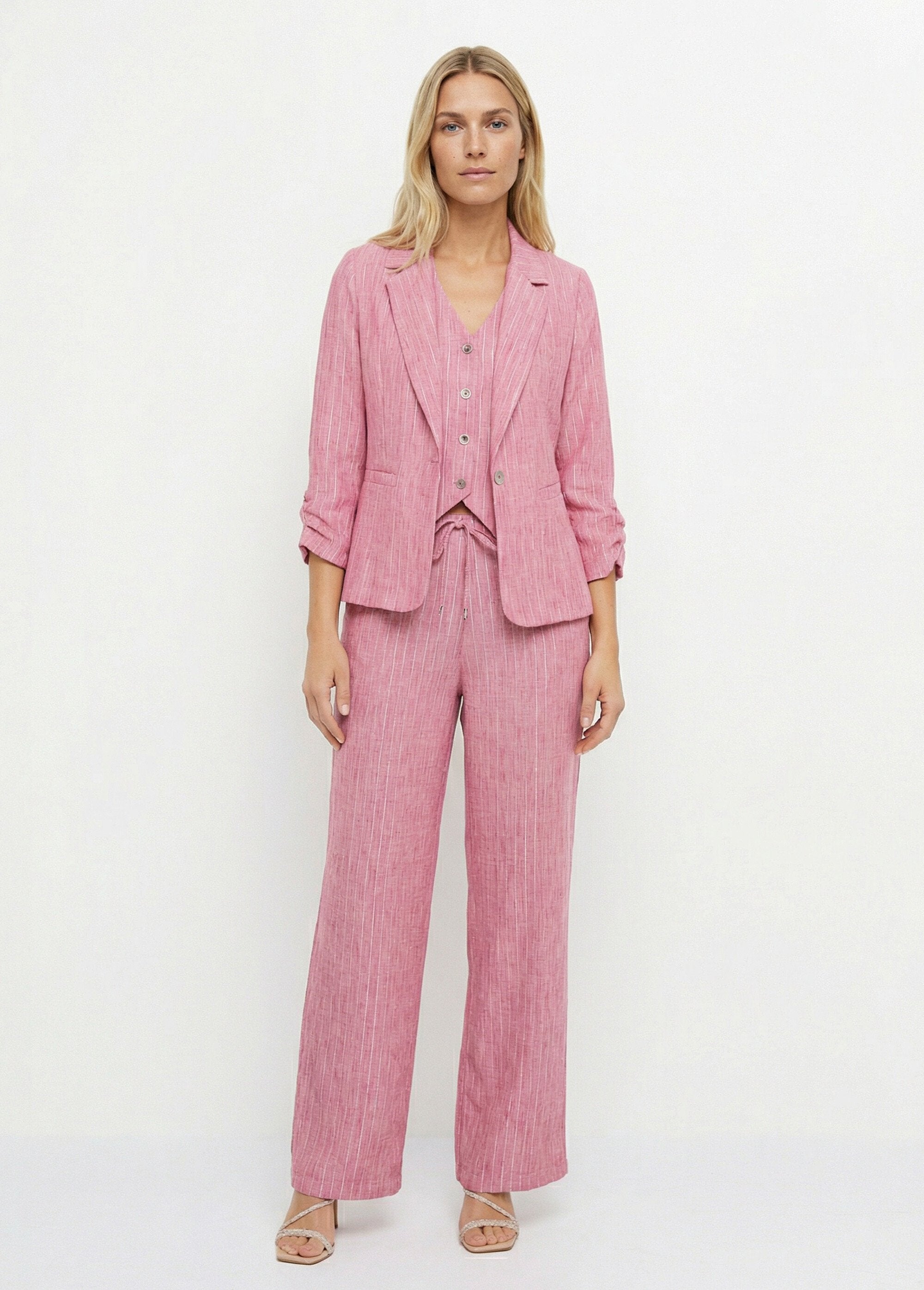 Veste_tailleur_rayée,_aspect_irrégulier_Framboise_SF1_slim